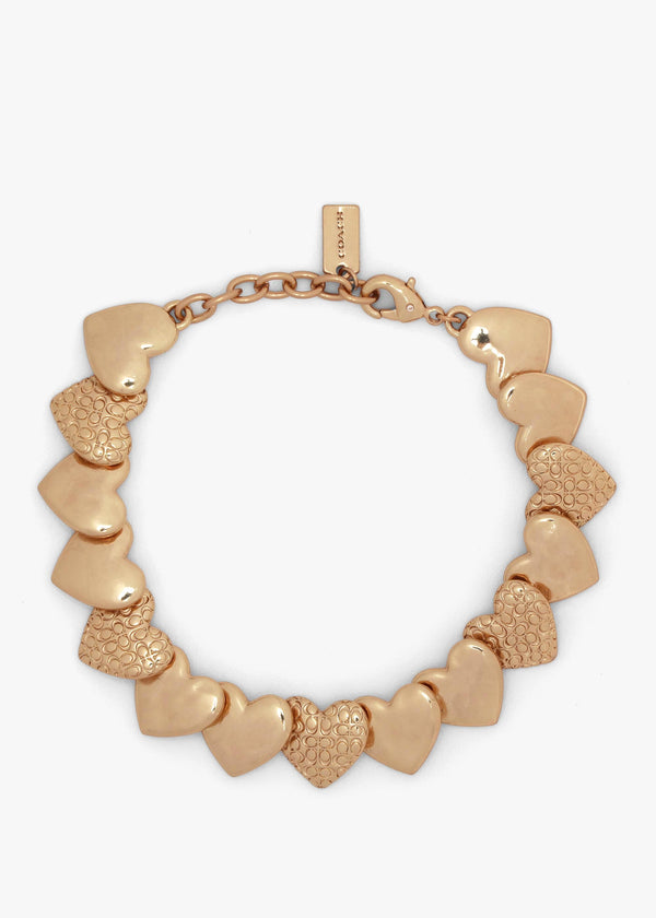 Textured C Logo Heart Gold Bracelet
