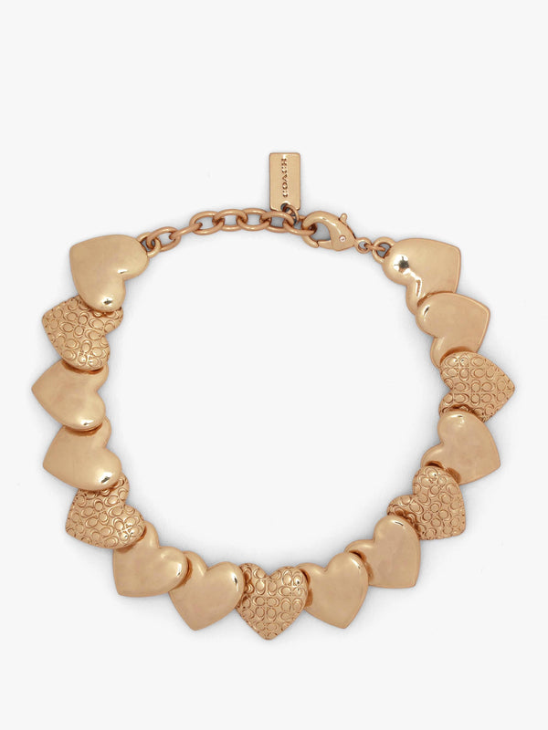 Coach Textured C Logo Heart Gold Bracelet