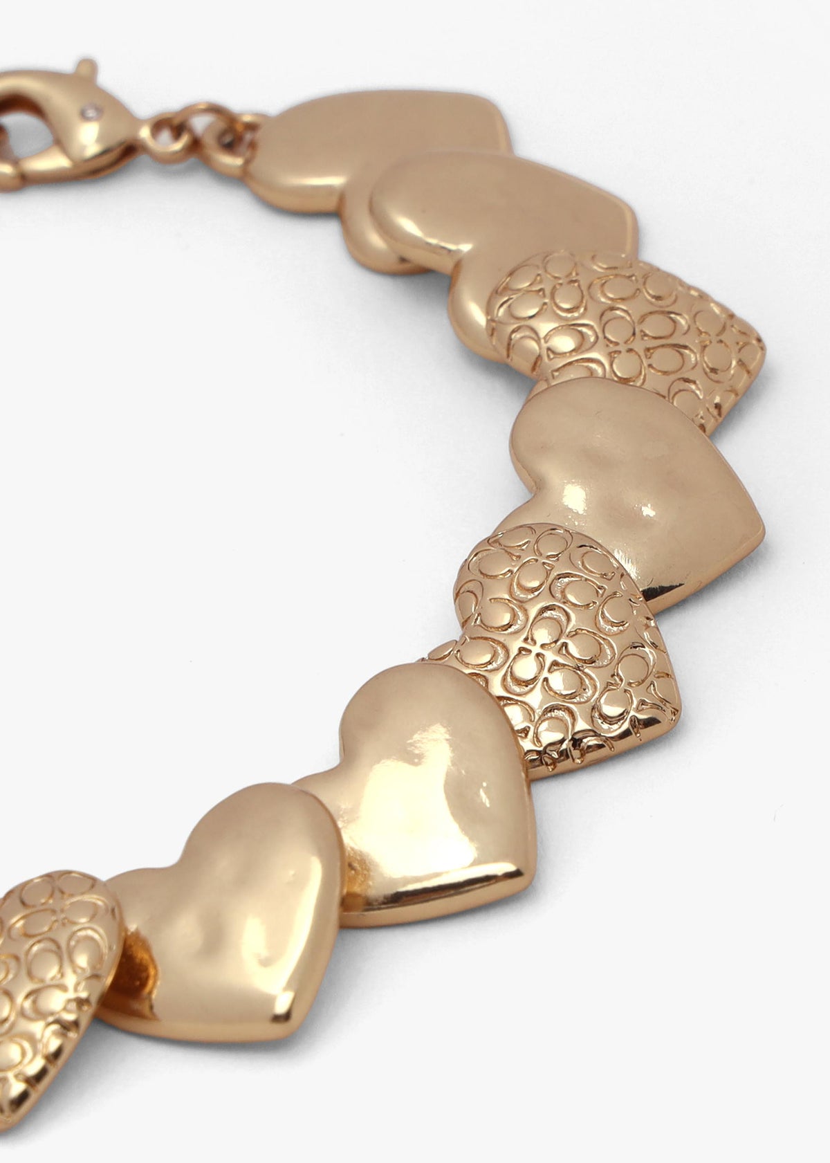 Textured C Logo Heart Gold Bracelet
