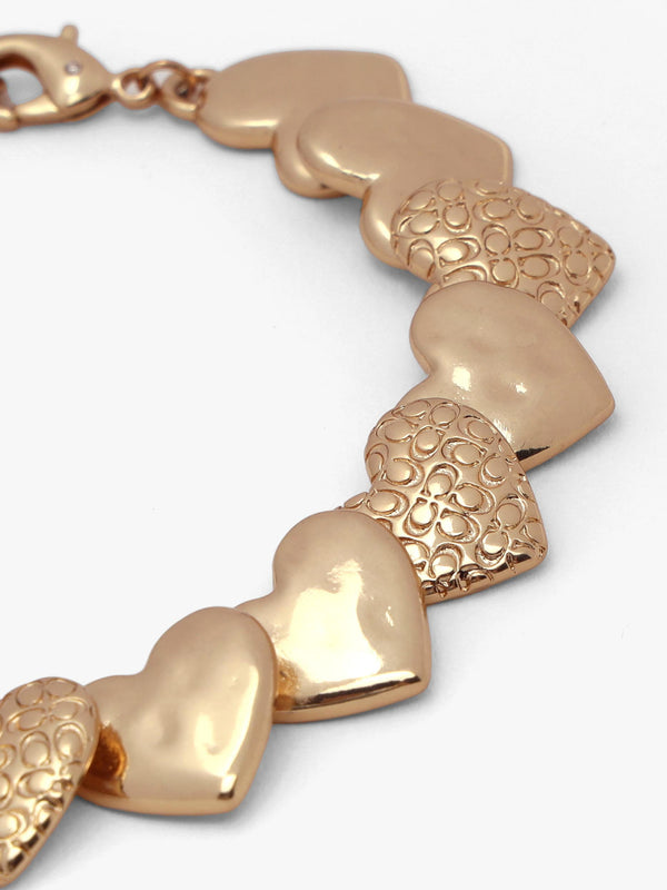 Textured C Logo Heart Gold Bracelet