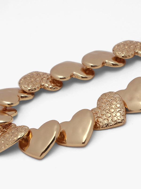 Textured C Logo Heart Gold Bracelet