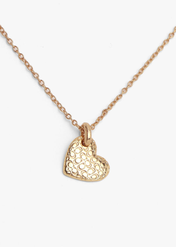 Textured C Logo Heart Gold Necklace