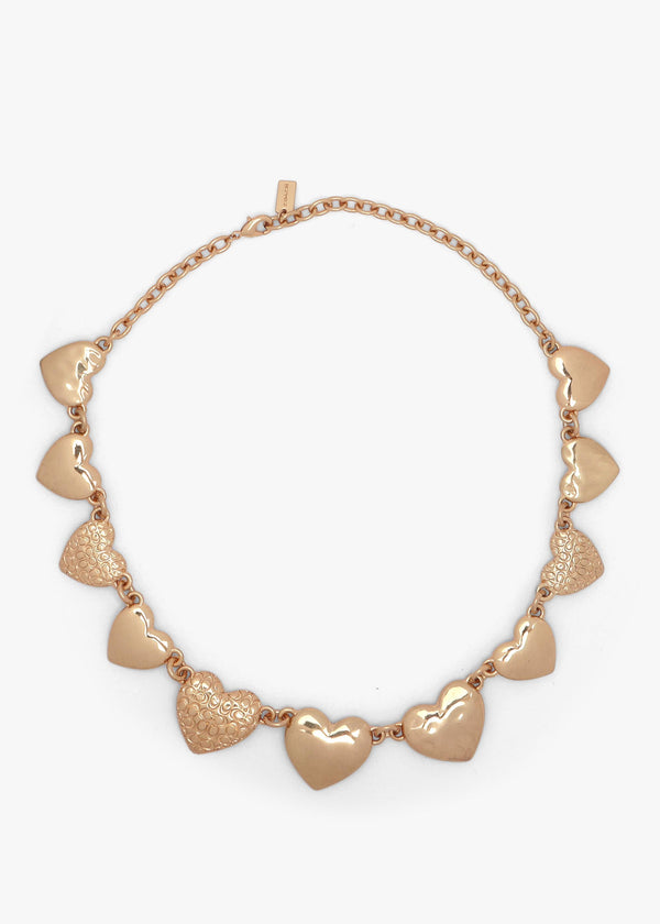 Statement Textured C Logo Heart Gold Collar Necklace