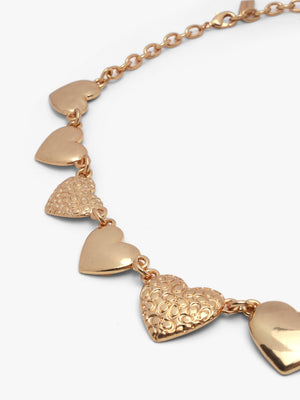 Coach Statement Textured C Logo Heart Gold Collar Necklace