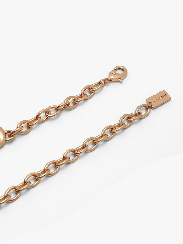 Coach Statement Textured C Logo Heart Gold Collar Necklace