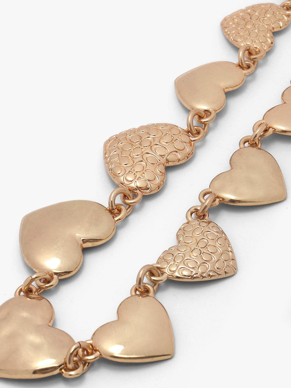 Coach Statement Textured C Logo Heart Gold Collar Necklace