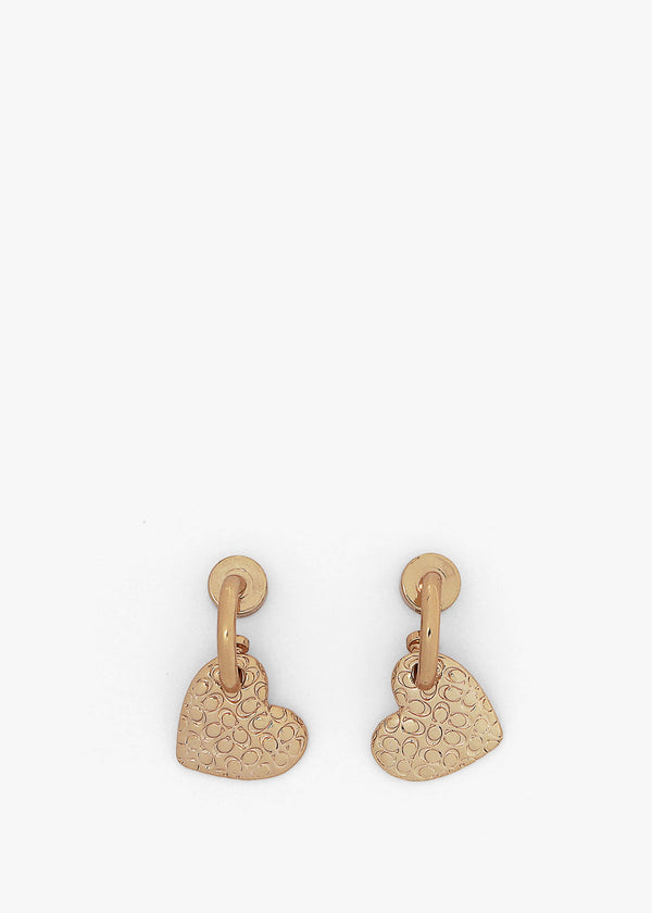 Textured C Logo Heart Drop Gold Huggie Hoops