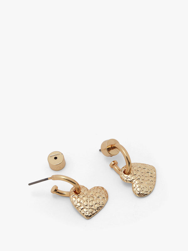 Textured C Logo Heart Drop Gold Huggie Hoops