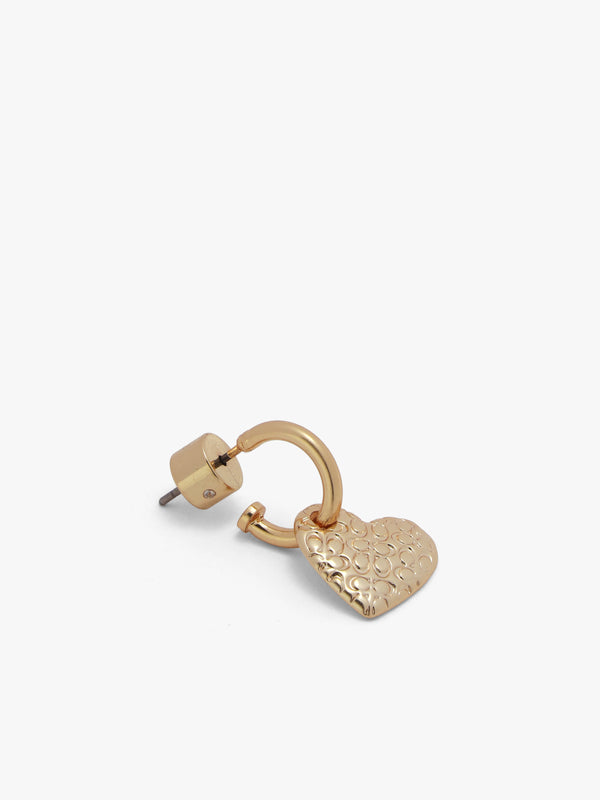 Textured C Logo Heart Drop Gold Huggie Hoops
