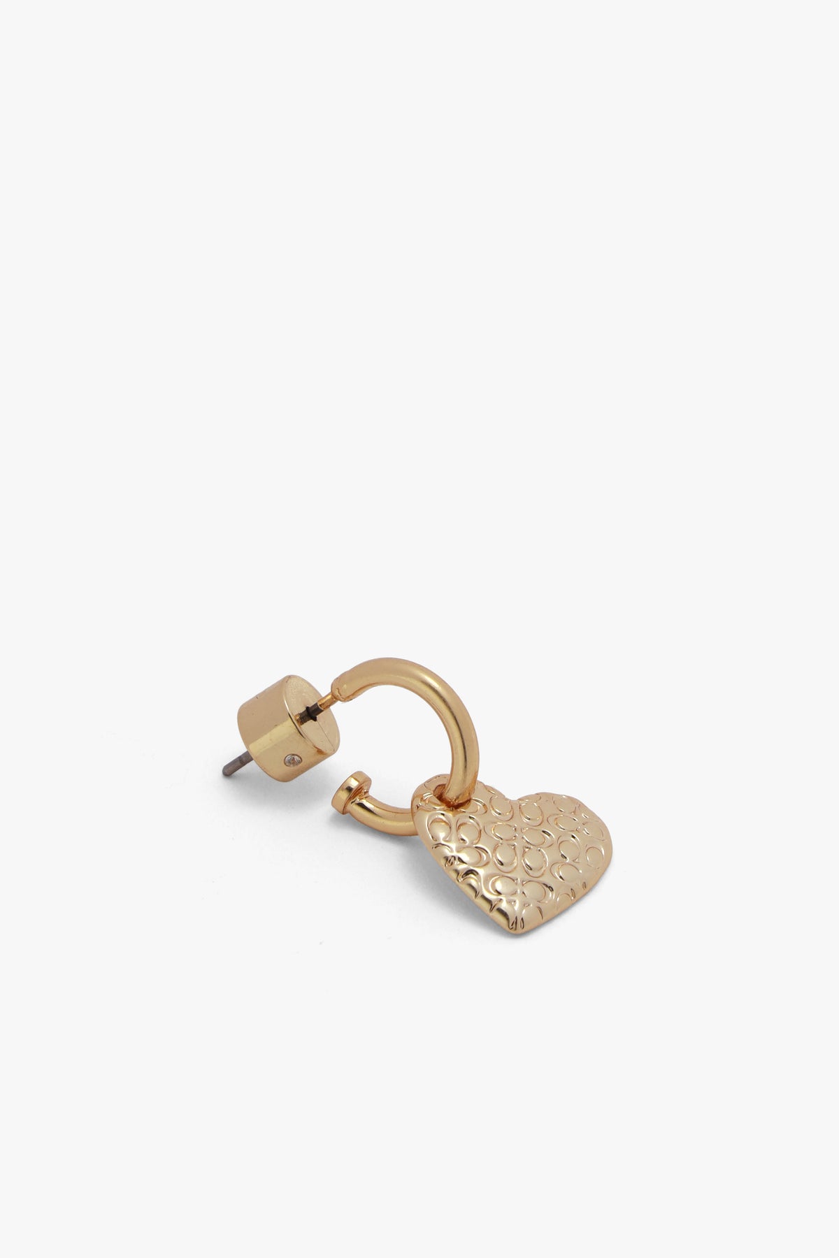 Coach Textured C Logo Heart Drop Gold Huggie Hoops