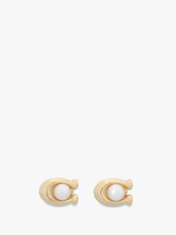 Pearl C Gold Stud & Necklace Set