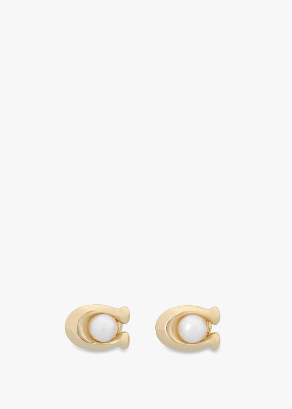 Pearl C Gold Stud & Necklace Set