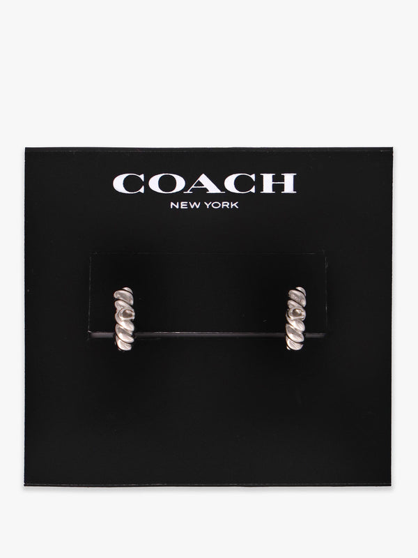 C Logo Twisted Silver Huggie Hoops