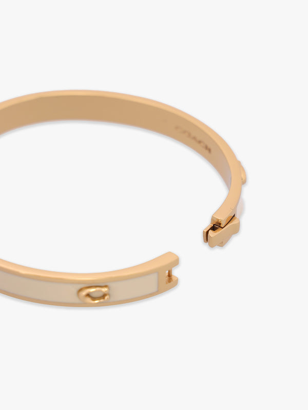 6Mm Signature Enamel White & Gold Hinge Bangle