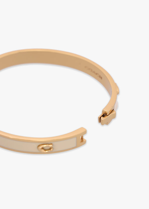 6Mm Signature Enamel White & Gold Hinge Bangle