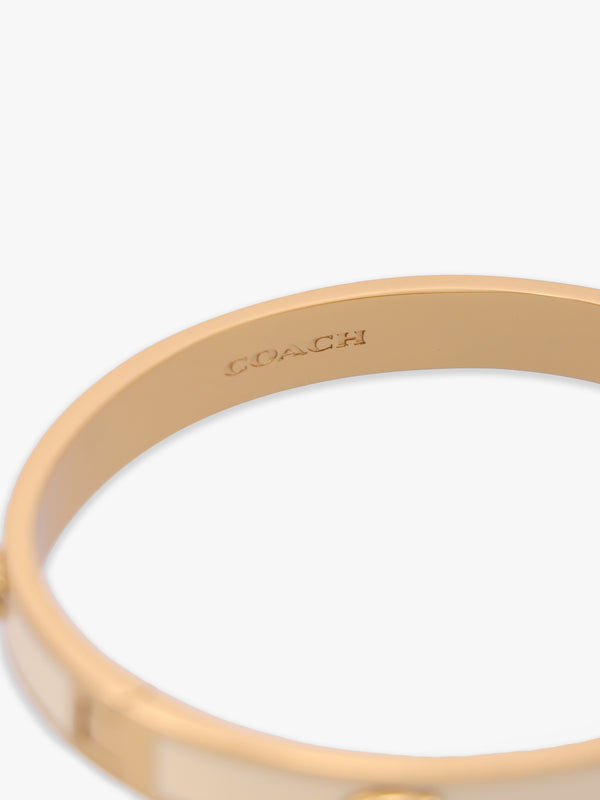 6Mm Signature Enamel White & Gold Hinge Bangle