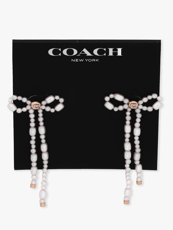 Pearl Bow Gold Drop Earrings