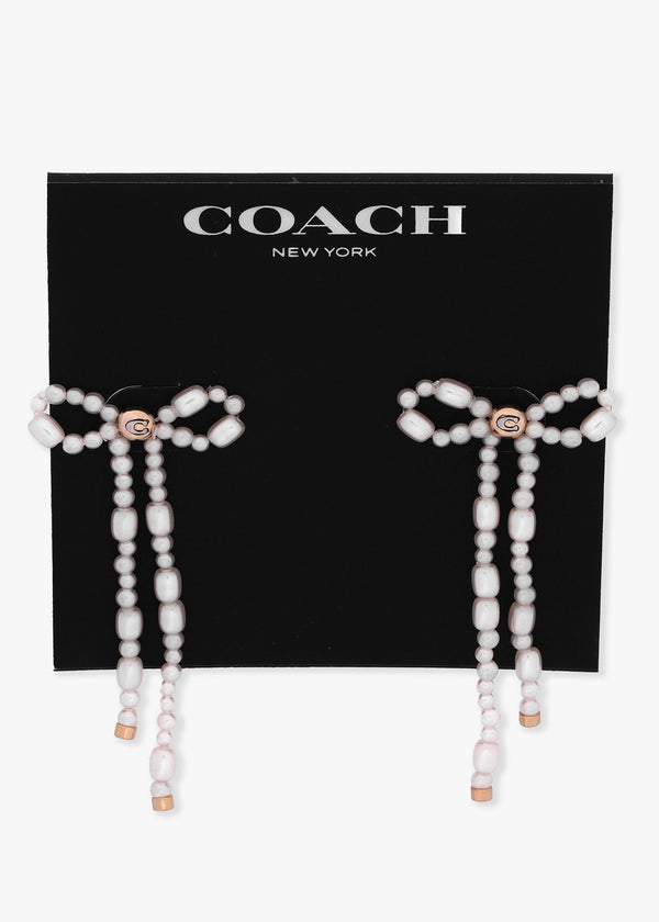 Pearl Bow Gold Drop Earrings