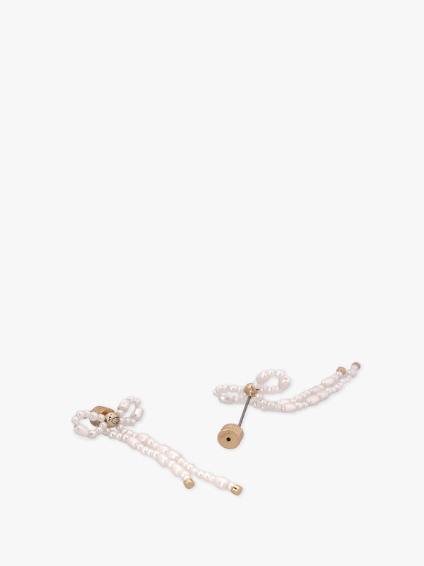 Pearl Bow Gold Drop Earrings