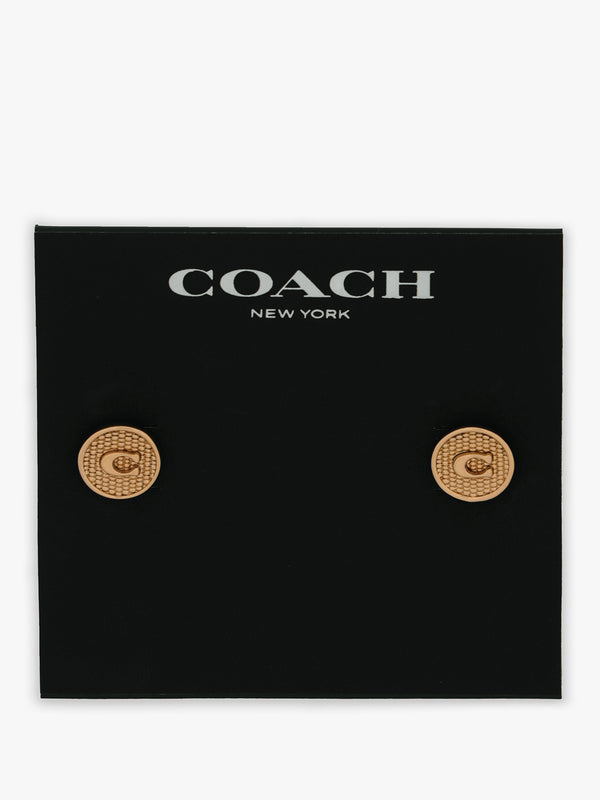 Textured Signature Coin C Logo Gold Studded Earrings