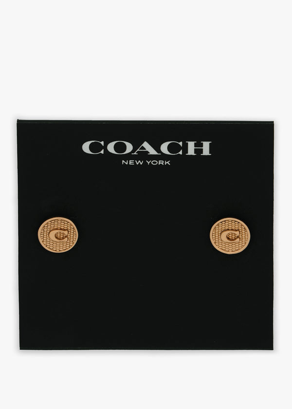 Textured Signature Coin C Logo Gold Studded Earrings