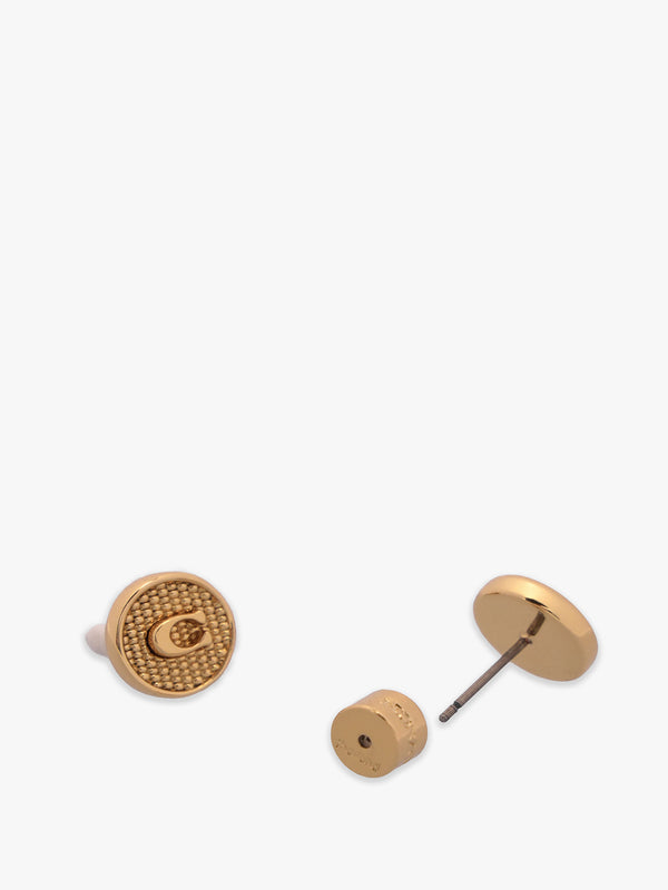 Textured Signature Coin C Logo Gold Studded Earrings