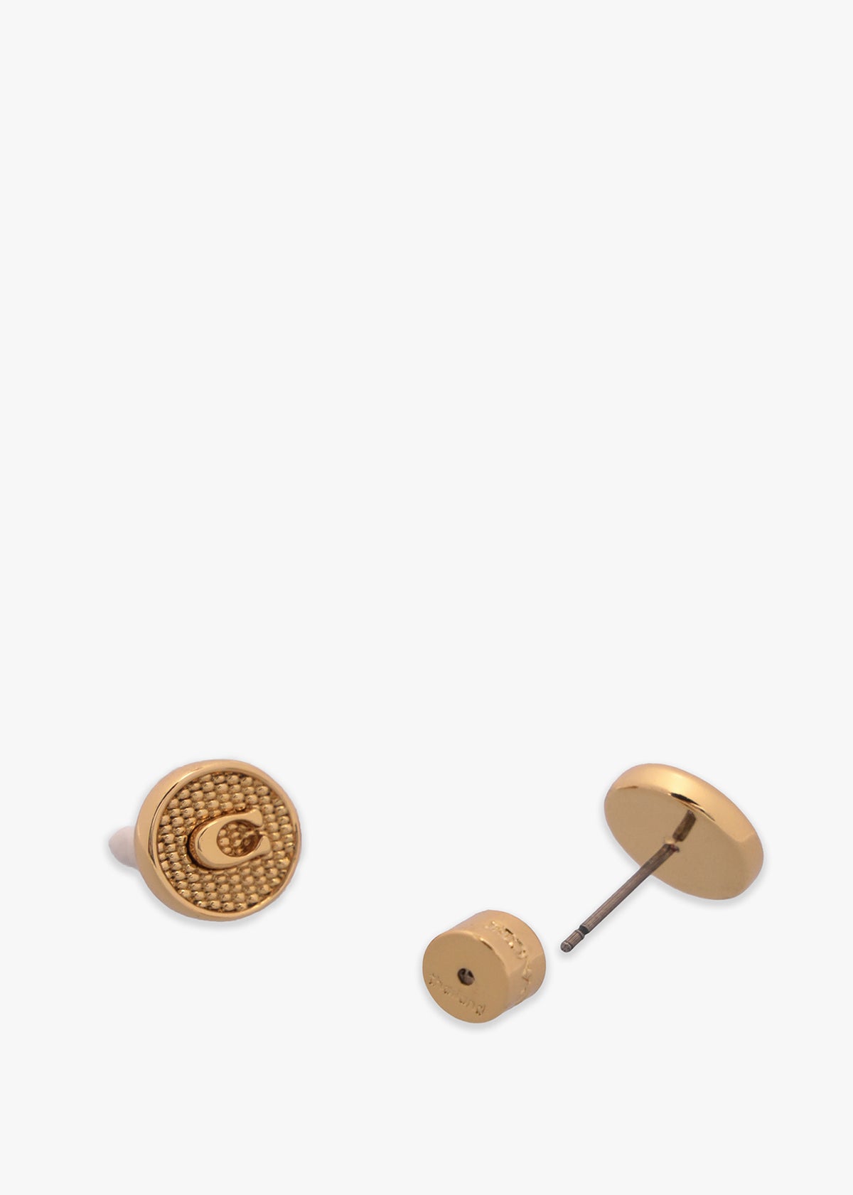 Textured Signature Coin C Logo Gold Studded Earrings