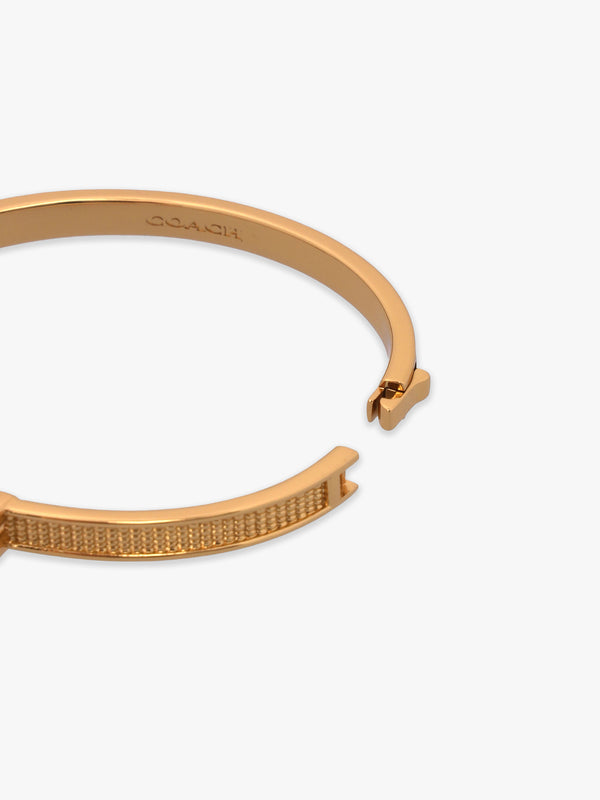 Textured C Logo Gold Hinge Bangle