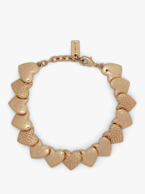 Coach Textured C Logo Heart Gold Bracelet