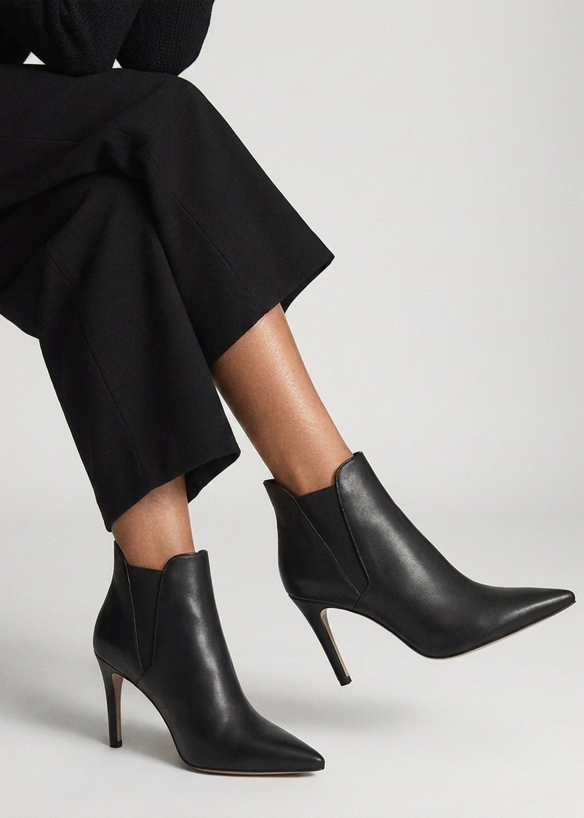 Adril Black Leather Ankle Boots