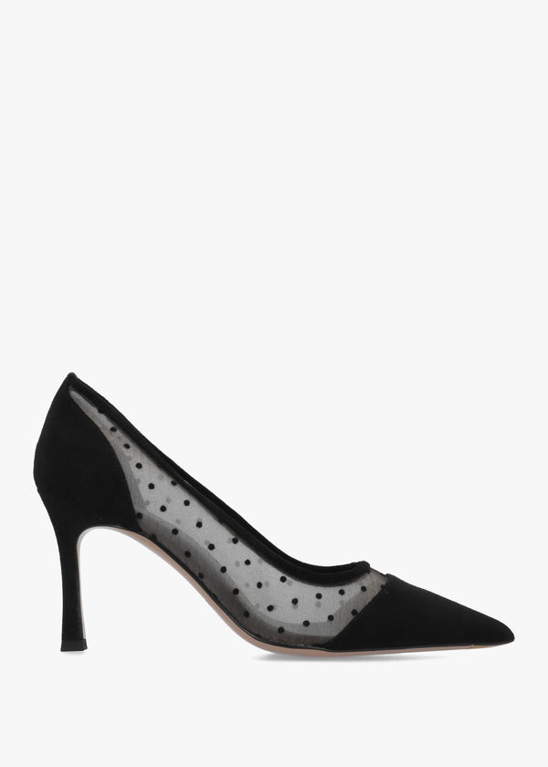 Daniel Eager Black Suede & Mesh Polka Dot Court Shoes