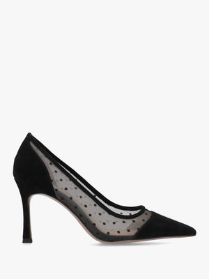 Eager Black Suede & Mesh Polka Dot Court Shoes