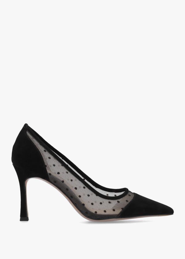 Eager Black Suede & Mesh Polka Dot Court Shoes
