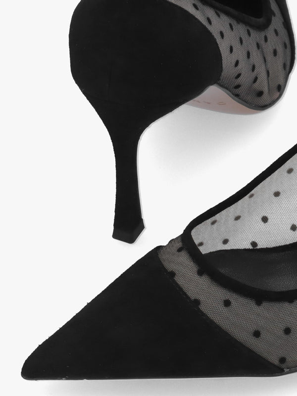 Daniel Eager Black Suede & Mesh Polka Dot Court Shoes
