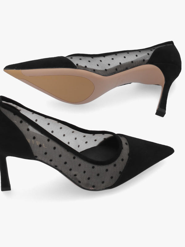 Daniel Eager Black Suede & Mesh Polka Dot Court Shoes