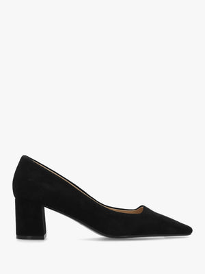 Easton Black Suede Block Heel Court Shoes