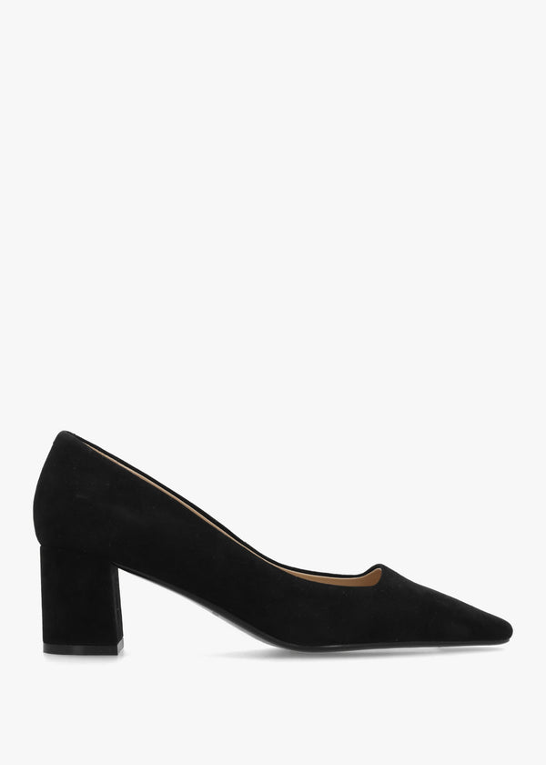 Easton Black Suede Block Heel Court Shoes
