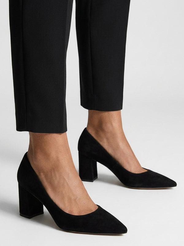 Daniel Easton Black Suede Block Heel Court Shoes