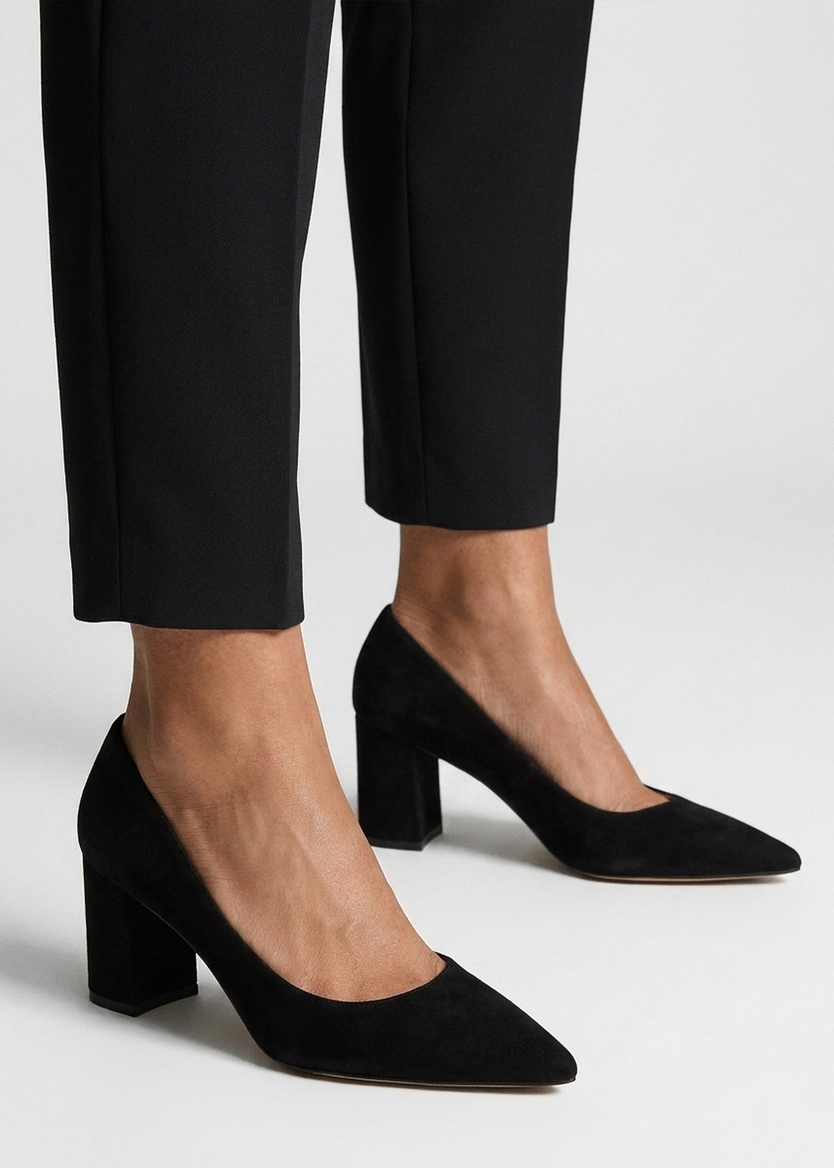 Daniel Easton Black Suede Block Heel Court Shoes