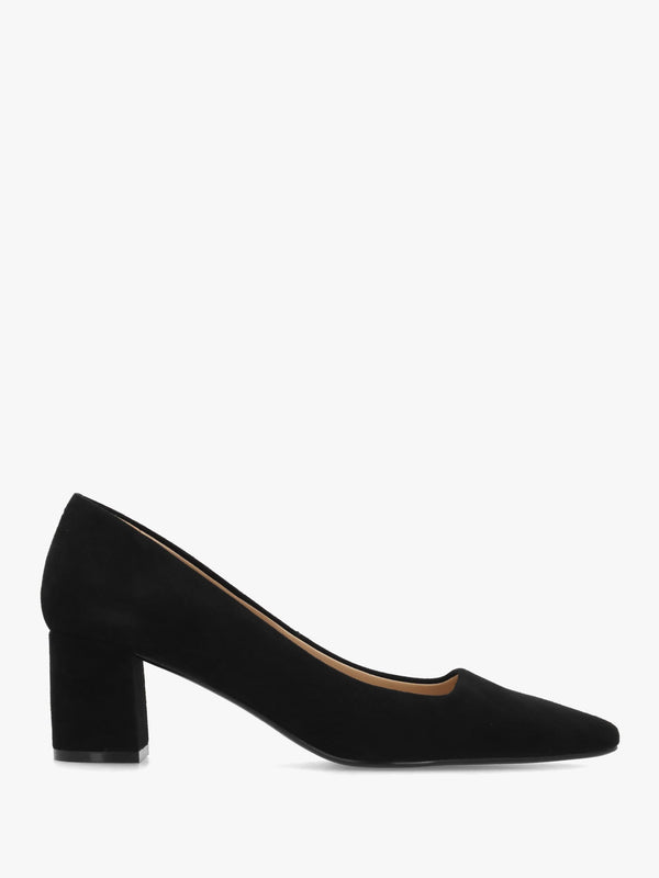 Daniel Easton Black Suede Block Heel Court Shoes