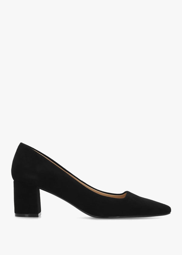 Daniel Easton Black Suede Block Heel Court Shoes