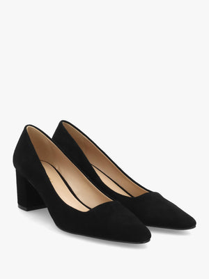 Daniel Easton Black Suede Block Heel Court Shoes