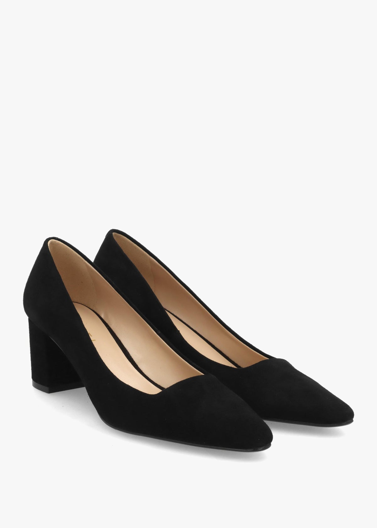 Daniel Easton Black Suede Block Heel Court Shoes