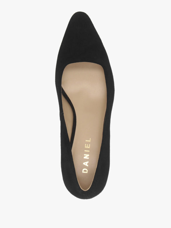 Daniel Easton Black Suede Block Heel Court Shoes