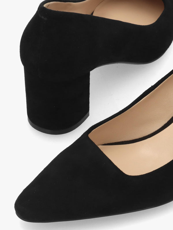 Daniel Easton Black Suede Block Heel Court Shoes