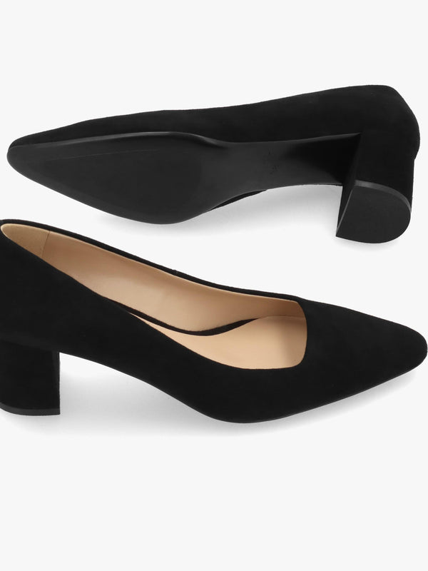 Daniel Easton Black Suede Block Heel Court Shoes