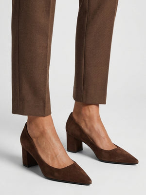Daniel Easton Brown Suede Block Heel Court Shoes