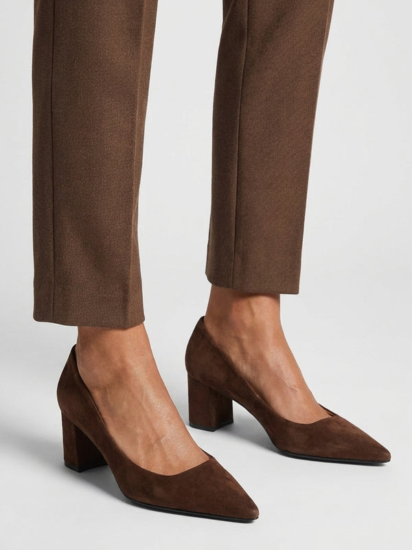 Daniel Easton Brown Suede Block Heel Court Shoes