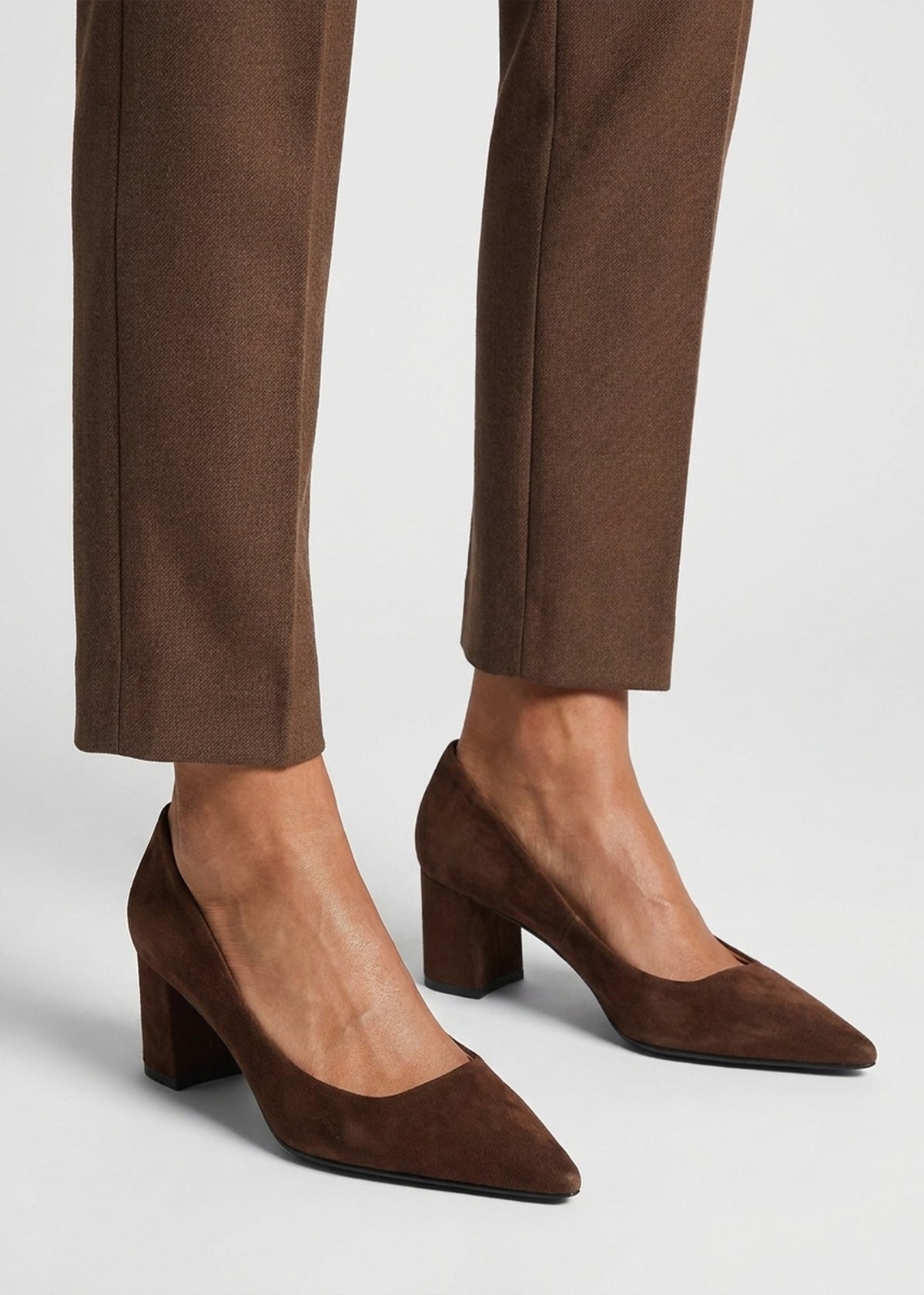 Daniel Easton Brown Suede Block Heel Court Shoes