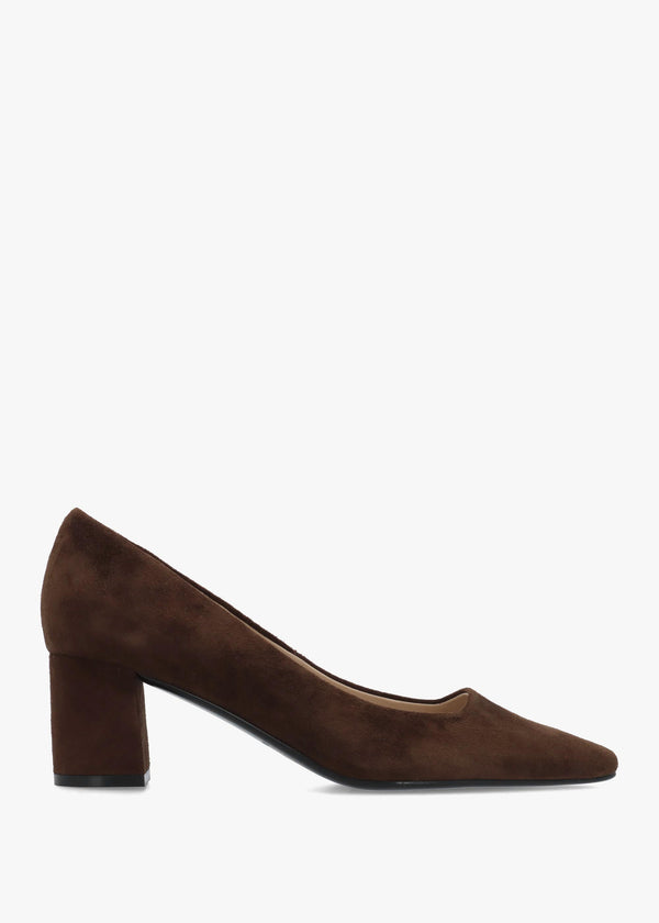 Daniel Easton Brown Suede Block Heel Court Shoes